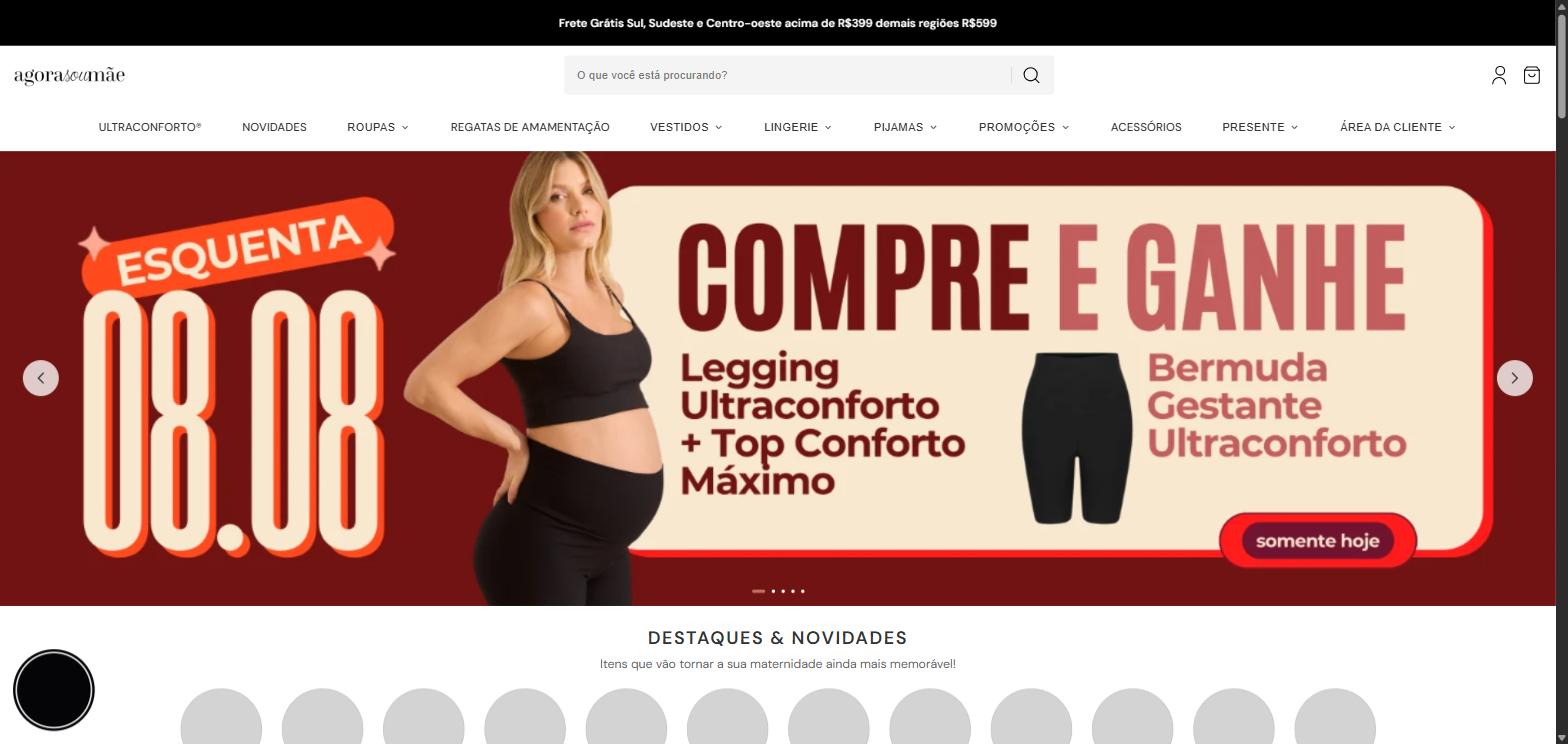 Captura de tela do site Agora Sou Mãe
