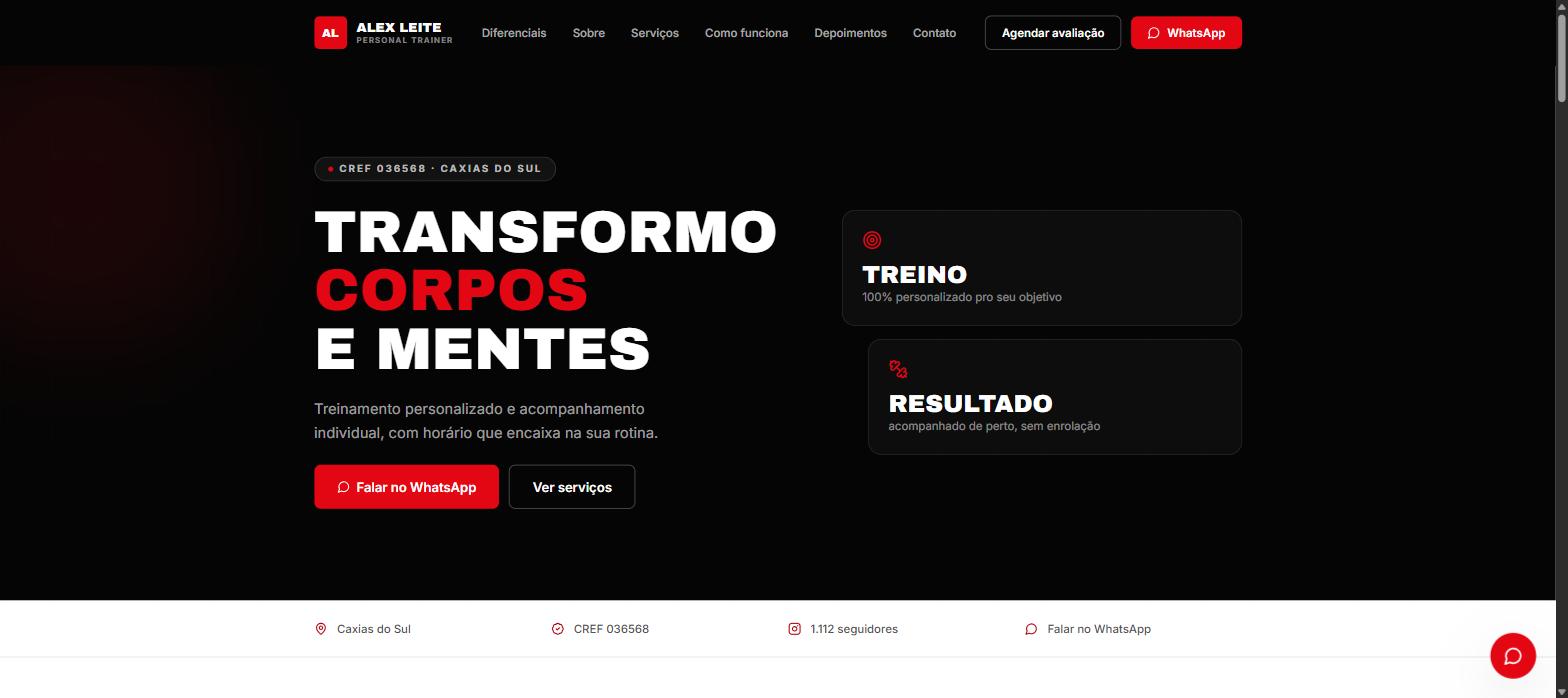 Captura de tela do site Alex Leite Personal Trainer