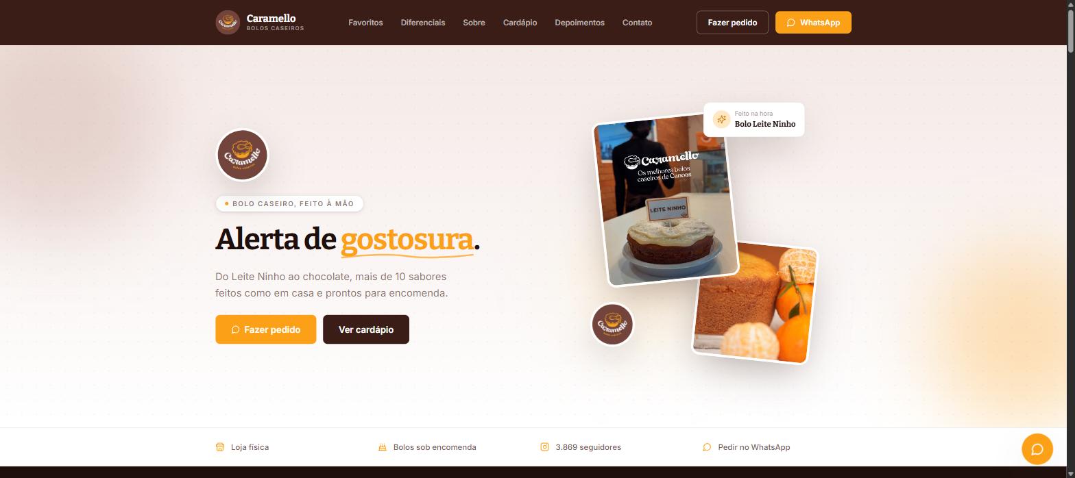 Captura de tela do site Caramello Bolos