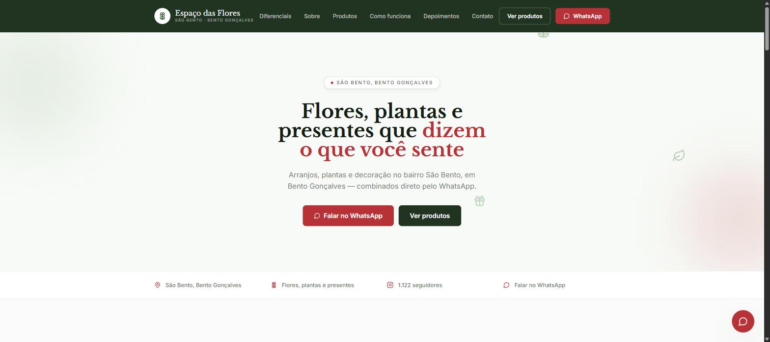 Captura de tela do site Espaço das Flores