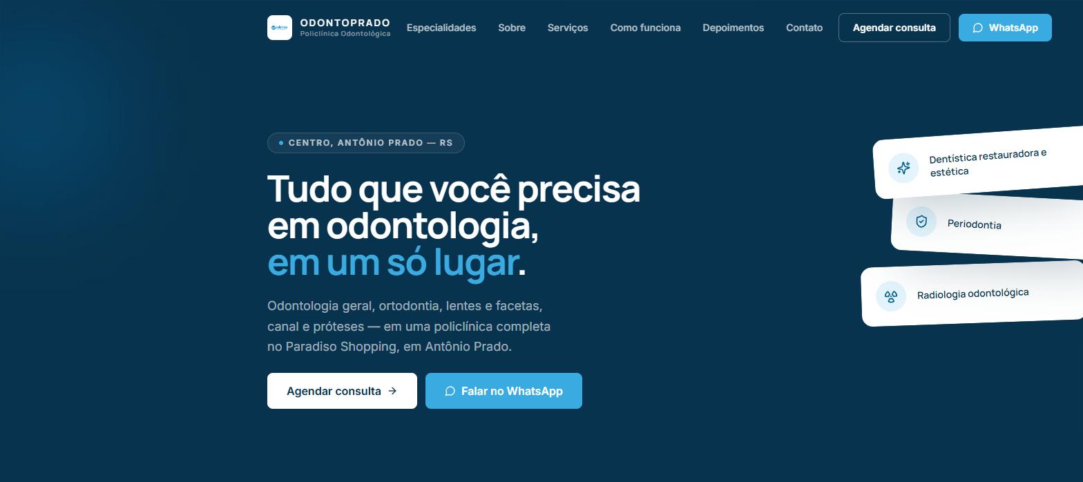 Captura de tela do site Policlínica Odontoprado