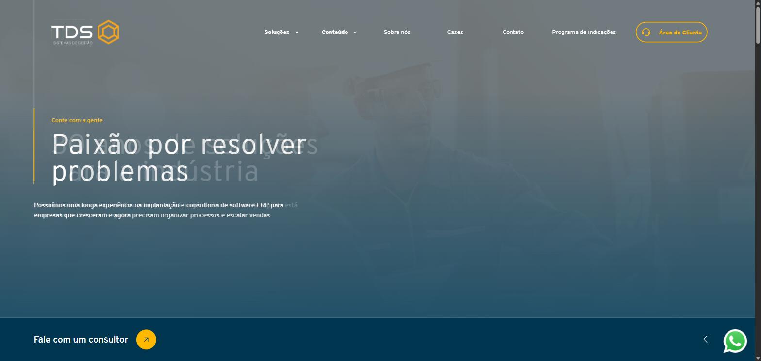 Captura de tela do site TDS Sistemas de Gestão